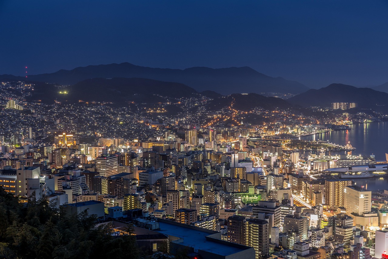 The harbour night view of Nagasaki